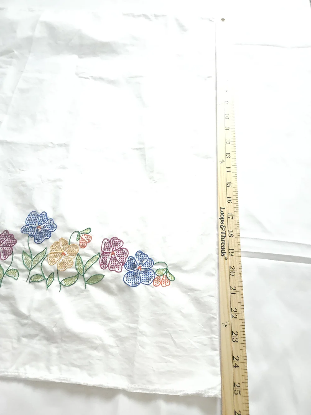 Embroidered Floral Pillowcase in White with Multicolor Flowers